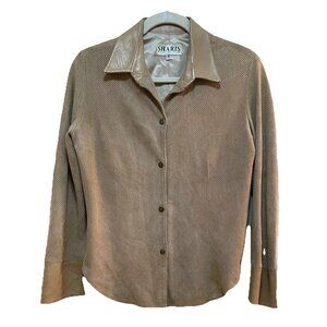 SHARI'S PLACE PRIVATE LABEL Tan Perforated Faux Suede Leather Collar Shacket Sz